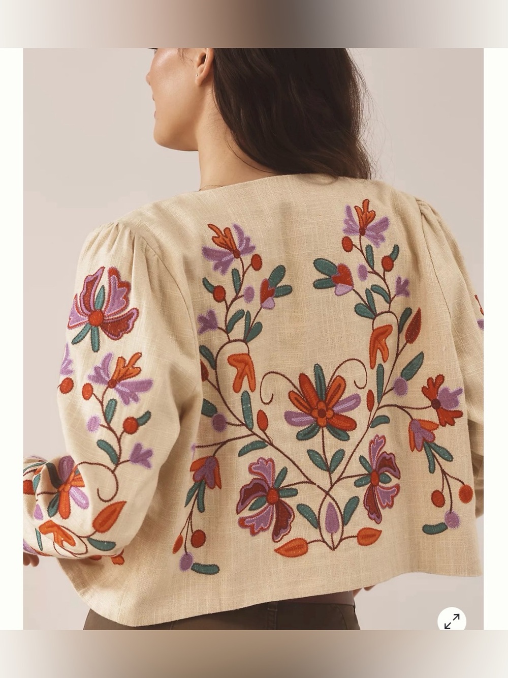 Dolan Jacket XS Embroidered Floral Linen Blend Cropped Boho Festival Colorful - Picture 7 of 12